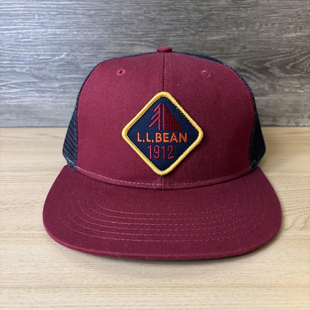 L.L.Bean Hat Cap Snap Back Burgundy Mesh Trucker Embroidered Patch Mens 1912